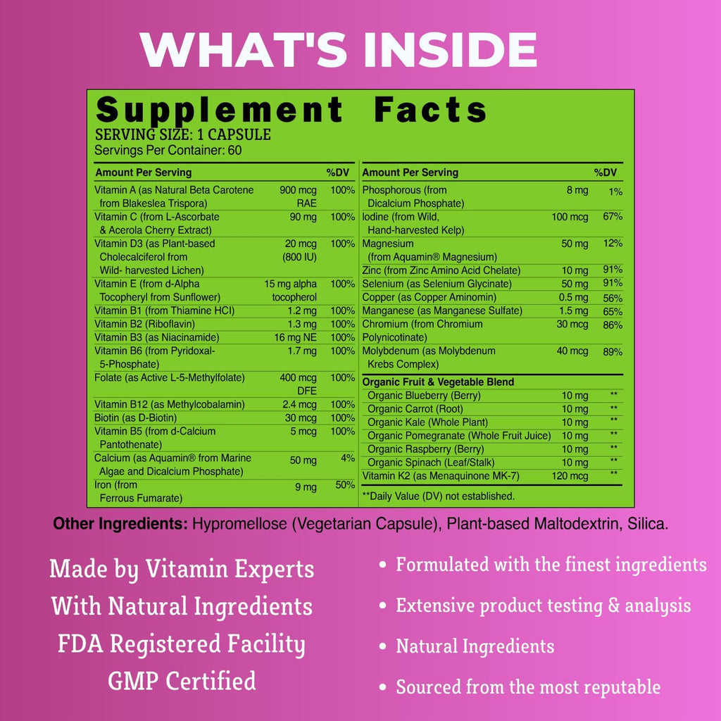 grow vitamin Multivitamínico Diario para Mujeres - 24 Vitaminas y Minerales - 60 Cápsulas - 2 Meses de Suministro