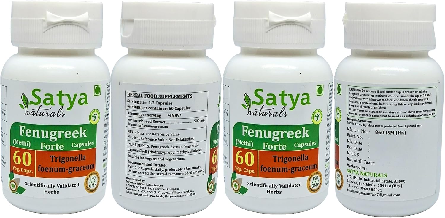 Fenugreek Forte Cápsulas de 500 mg - Extracto de Fenogreco 10:1 - 4 Envases de 60 Cápsulas Vegetales