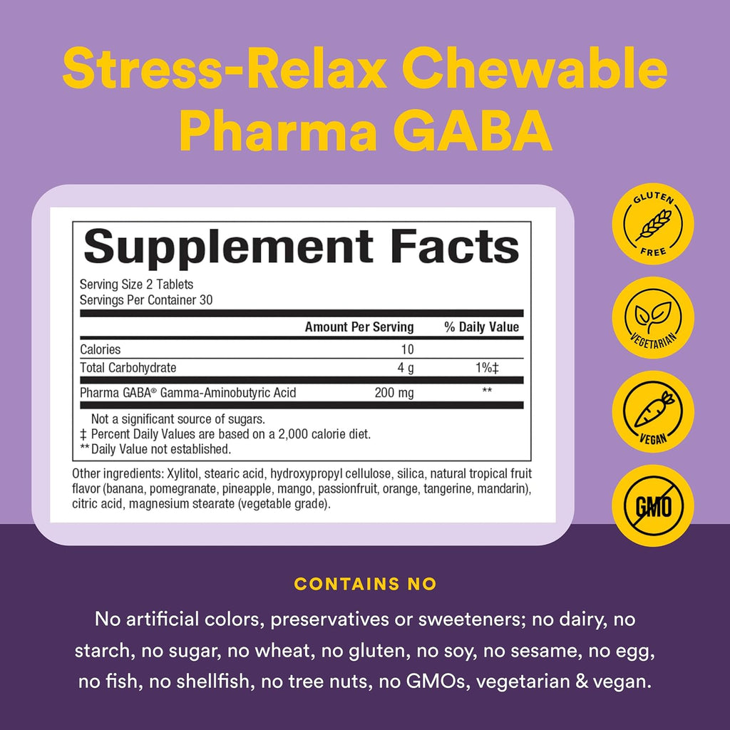 Natural Factors Pharma GABA - 60 Comprimidos Masticables (30 Dosis) - Complemento Alimenticio con GABA