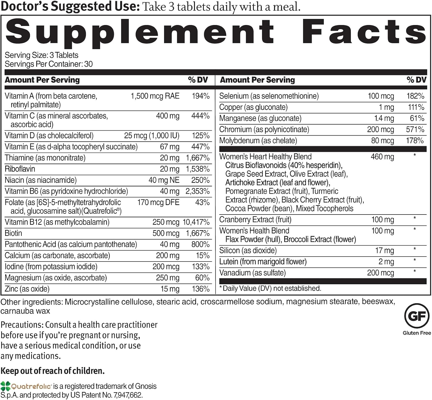 Dr. Sinatra Multivitamínico para Mujeres Salud Cardíaca con Vitamina D, A, B12, C, E, Biotina, Folato y Zinc - 90 Comprimidos