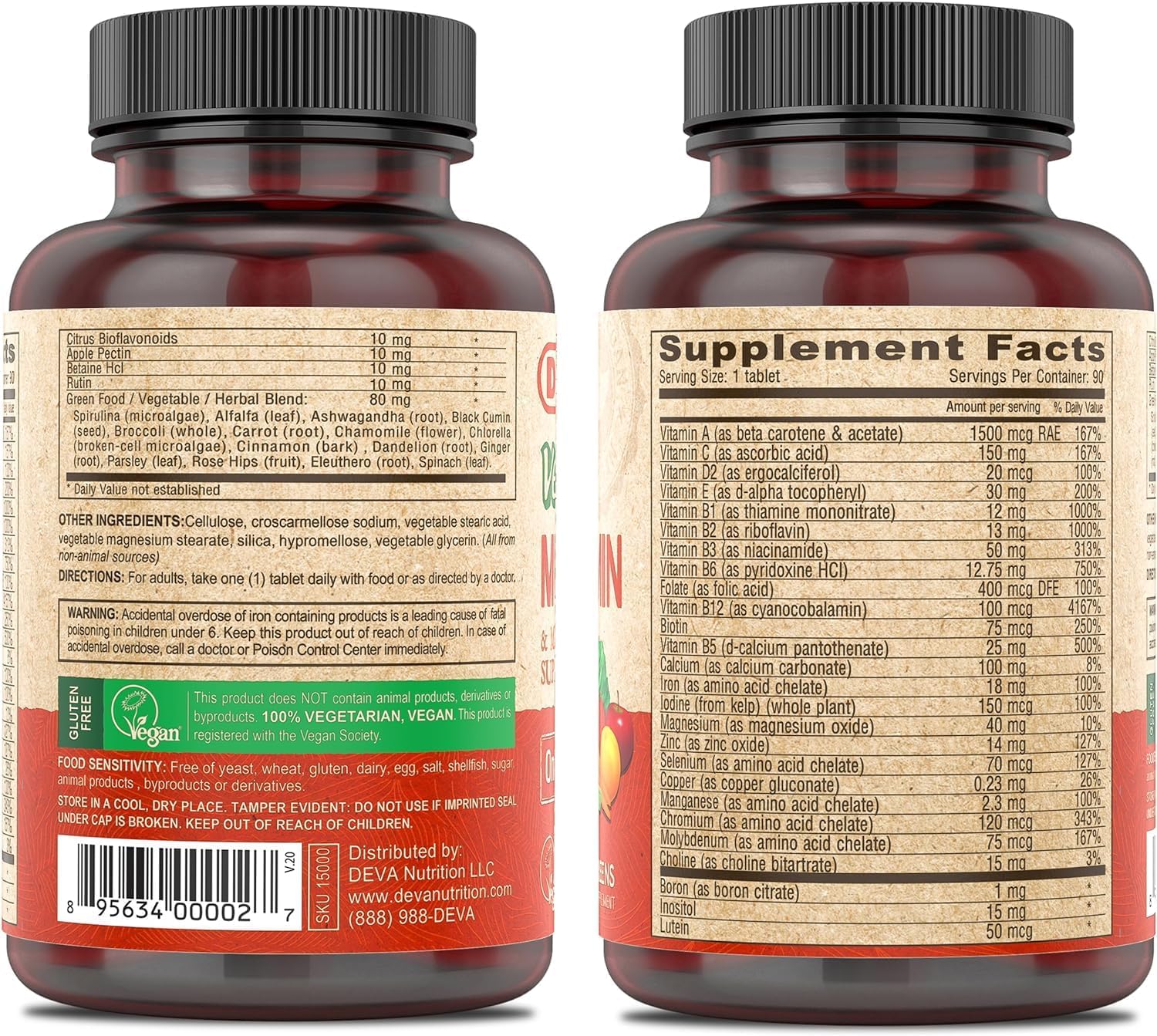 DEVA Vegan Multivitamin & Mineral with Iron - 2 Pack 90 Tablets