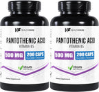 Healthfare Ácido Pantoténico 500mg Vitamina B5 | 200 Cápsulas Veganas