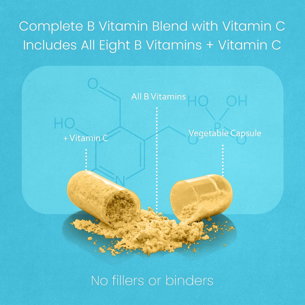 NaturaLife Labs Complejo B – Todas las Vitaminas B con B2, B6, B9 y B12 (Metilcobalamina) Activas, más B1, B3, B5, B7 y Vitamina C – 100 Cápsulas