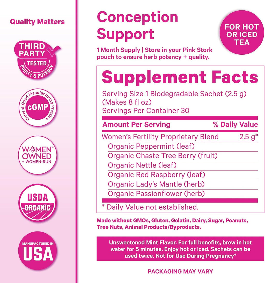 Pink Stork Pack de Fertilidad: Té de Concepción + Suplemento con Inositol, Vitex, Folato y Ashwagandha