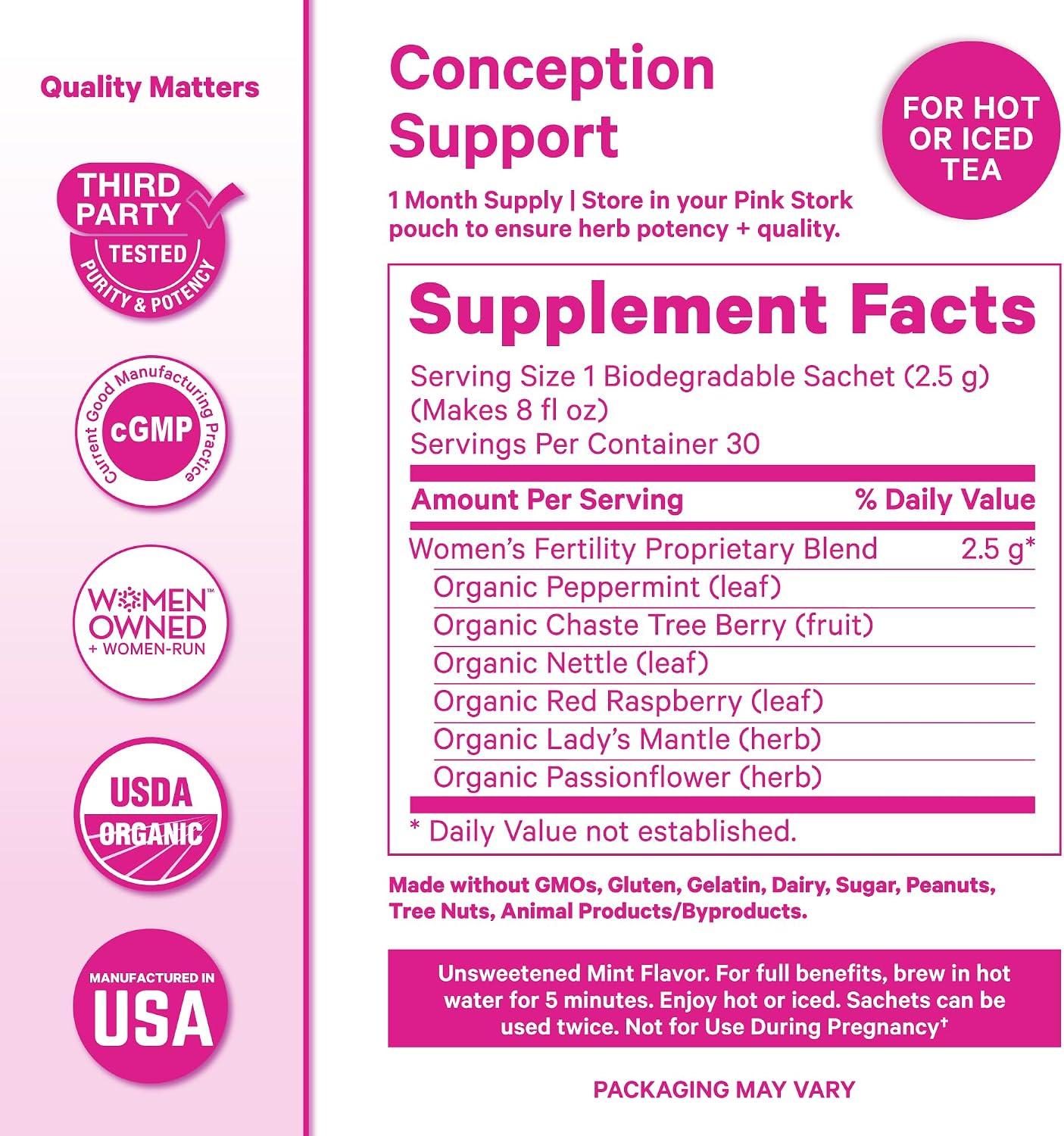 Pink Stork Pack de Fertilidad: Té de Concepción + Suplemento con Inositol, Vitex, Folato y Ashwagandha