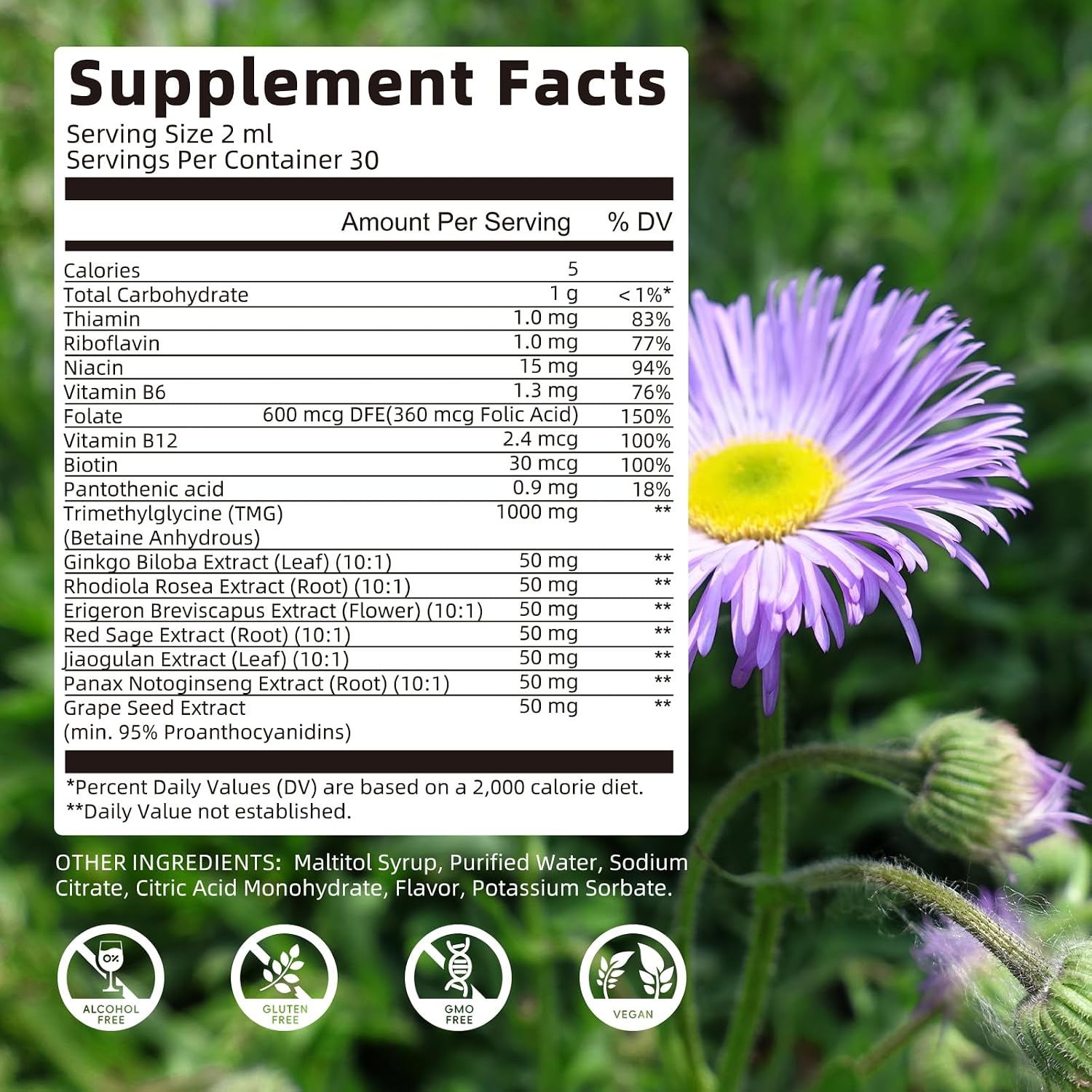 TMG (Trimetilglicina) 1000 mg - Gotas Líquidas con Betaina, Alta Absorción, No-GMO, Vegano, Sabor Naranja Sanguina, 2 x 60 ml