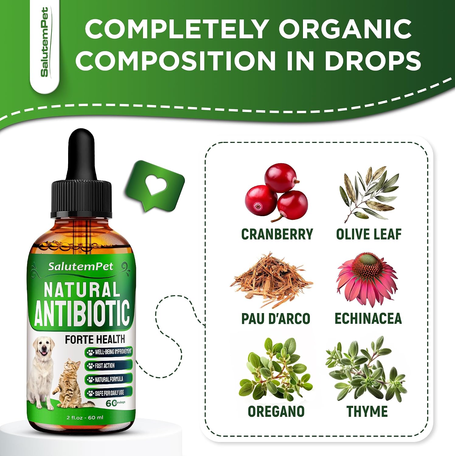 Complemento Herbal Natural de Aceite de Orégano para Perros y Gatos - Apoyo para Alergias, Infecciones Urinarias y Sistema Inmunológico | 2 oz