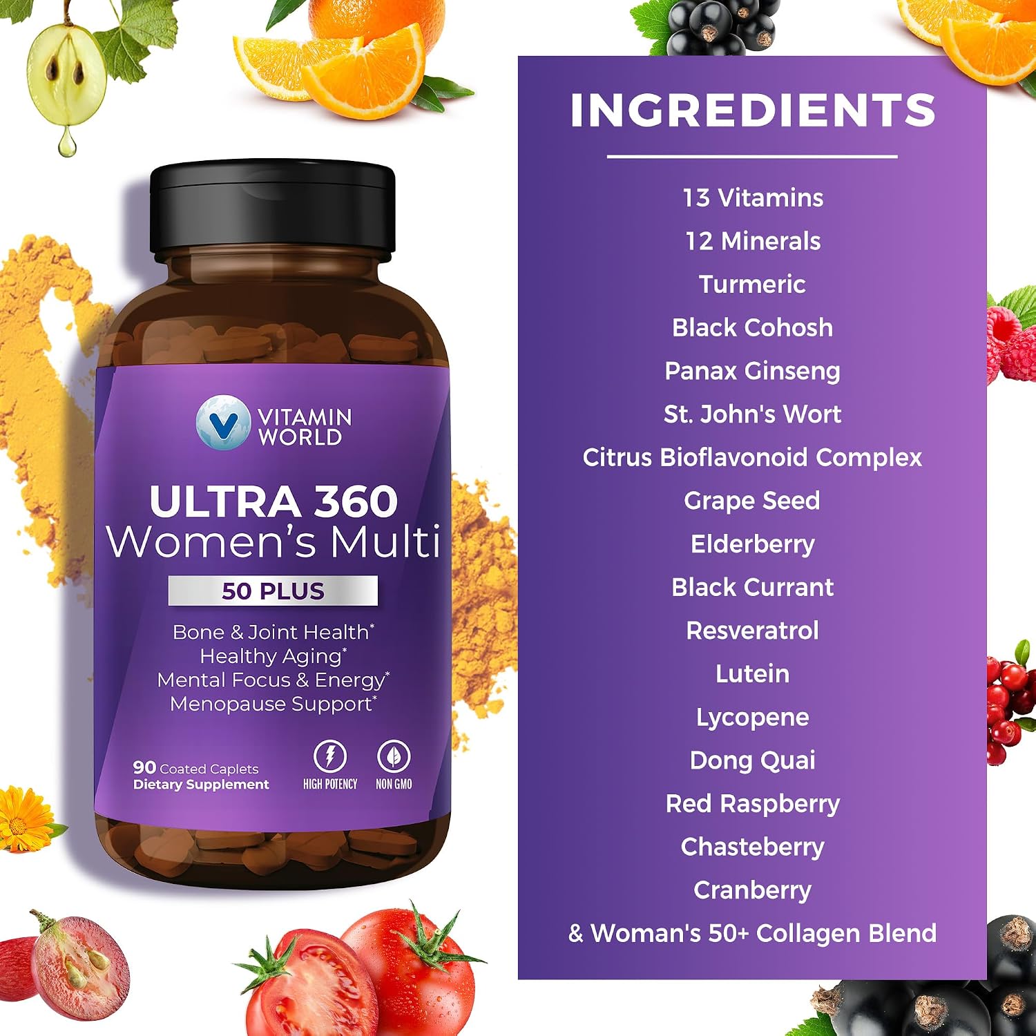 Vitamin World Ultra 360 Multivitamínico para Mujeres 50+ con Minerales y Hierbas, 90 Comprimidos