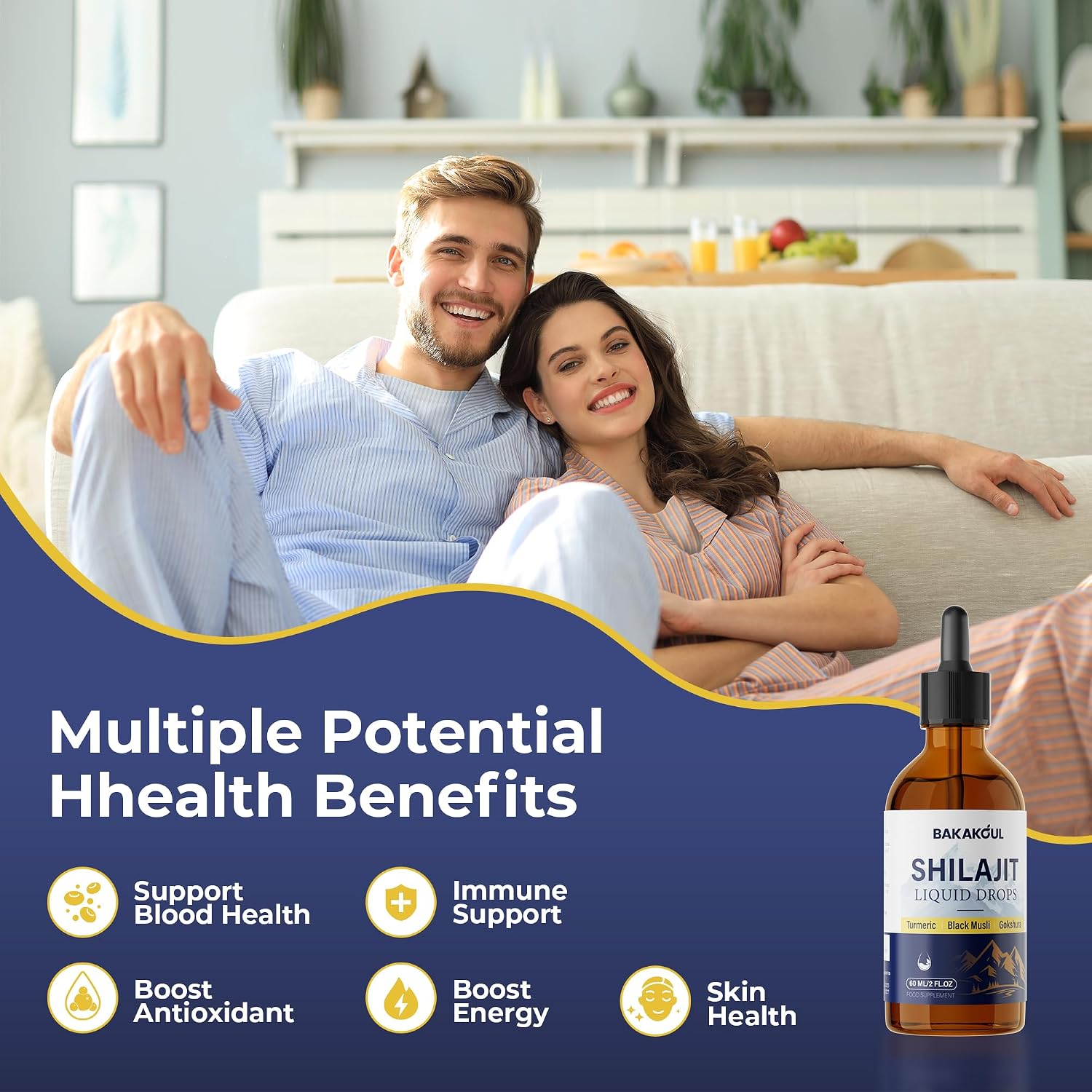 Shilajit Liquid Drops con Ashwagandha, Cúrcuma y Black Musli - Paquete de 2