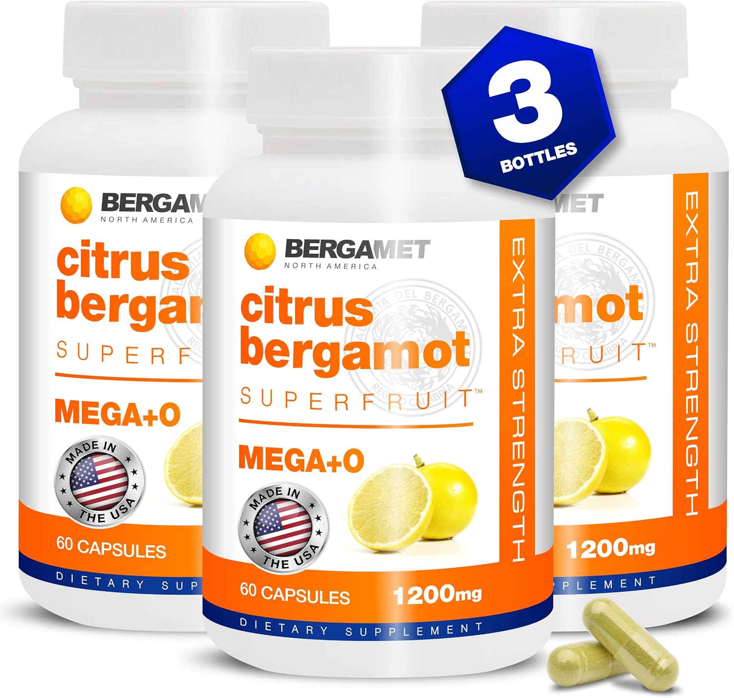 BergaMet Extracto de Bergamota, 170:1, 1200mg por porción, 80% Polifenoles, 180 Cápsulas