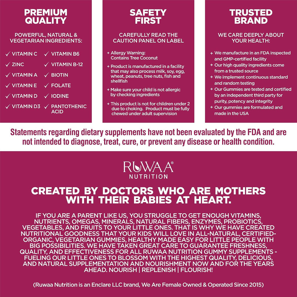 RUWAA NUTRITION Multivitamínico Infantil en Gominolas - 60 gominolas sabor fresa, cereza y naranja