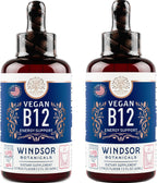 WINDSOR BOTANICALS Vitamina B12 Líquida Vegana - Metilcobalamina 5000 mcg - Gotas Sublinguales de Absorción Rápida - Sabor Cítrico, 60 ml