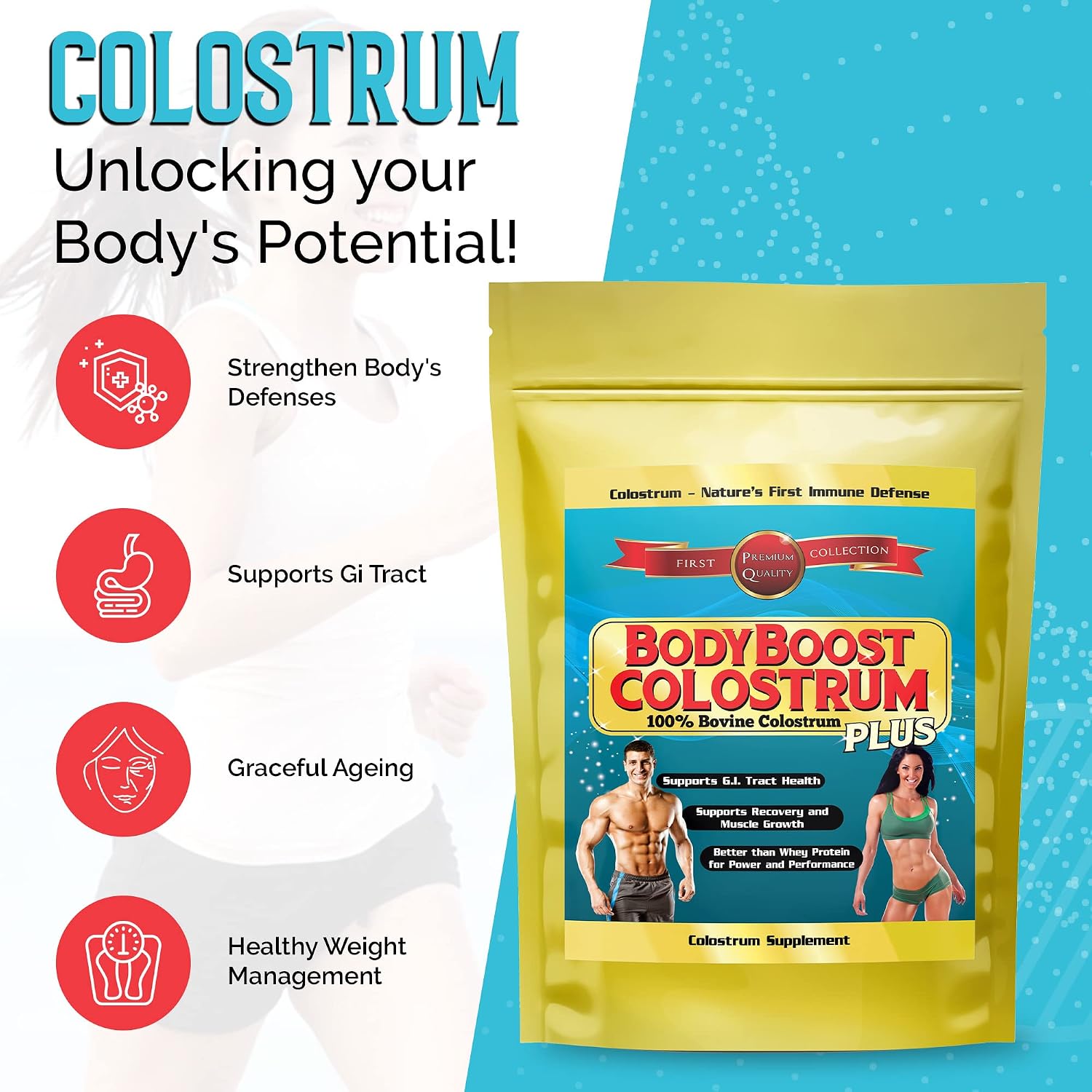 BodyBoost Calostro Bovino en Polvo 1 kg - 100% Calostro de Vaca Alimentada con Pasto