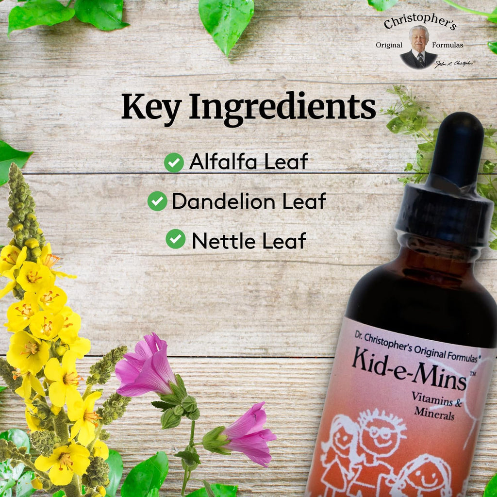 Dr. Christopher's Kid-E-Mins Vitaminas y Minerales, Sabor Naranja Natural, Multivitamínico Líquido para Niños, 2 oz