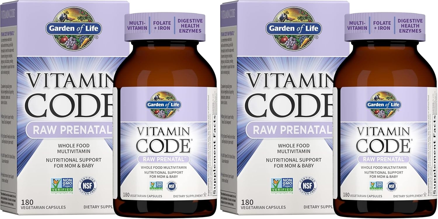 Garden of Life Vitamin Code Raw Prenatal Multivitamínico para Mujeres con Hierro, Ácido Fólico, Probióticos y Nutrientes de Alimentos Integrales – Apoyo Inmunológico y Energía Celular, No-GMO, Sin Gluten, Kosher, 60 Días de Suministro