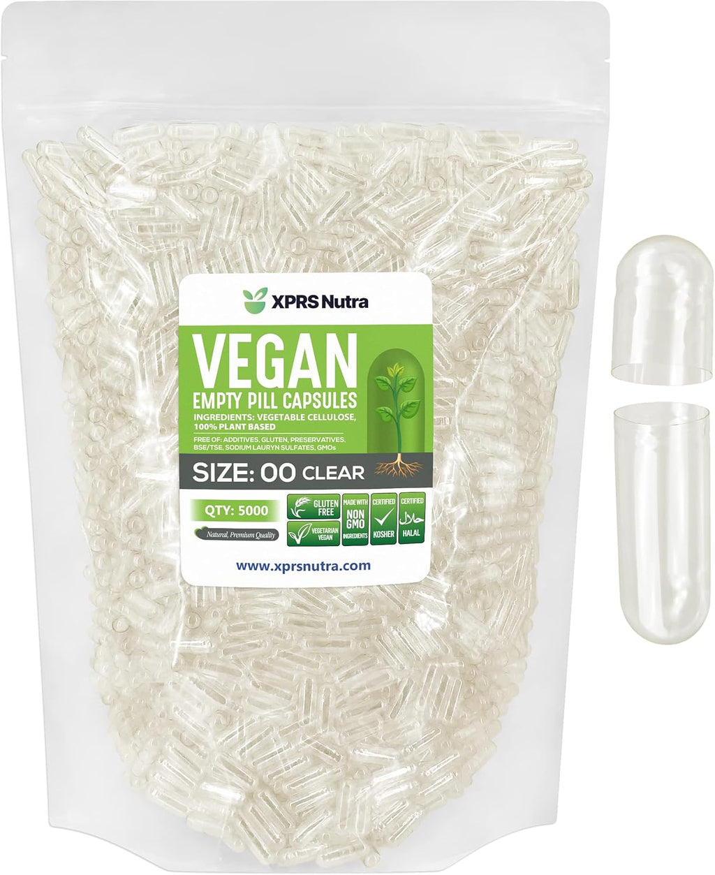 Cápsulas Vacías Tamaño 00 Veganas - 5000 Unidades Transparentes - XPRS Nutra