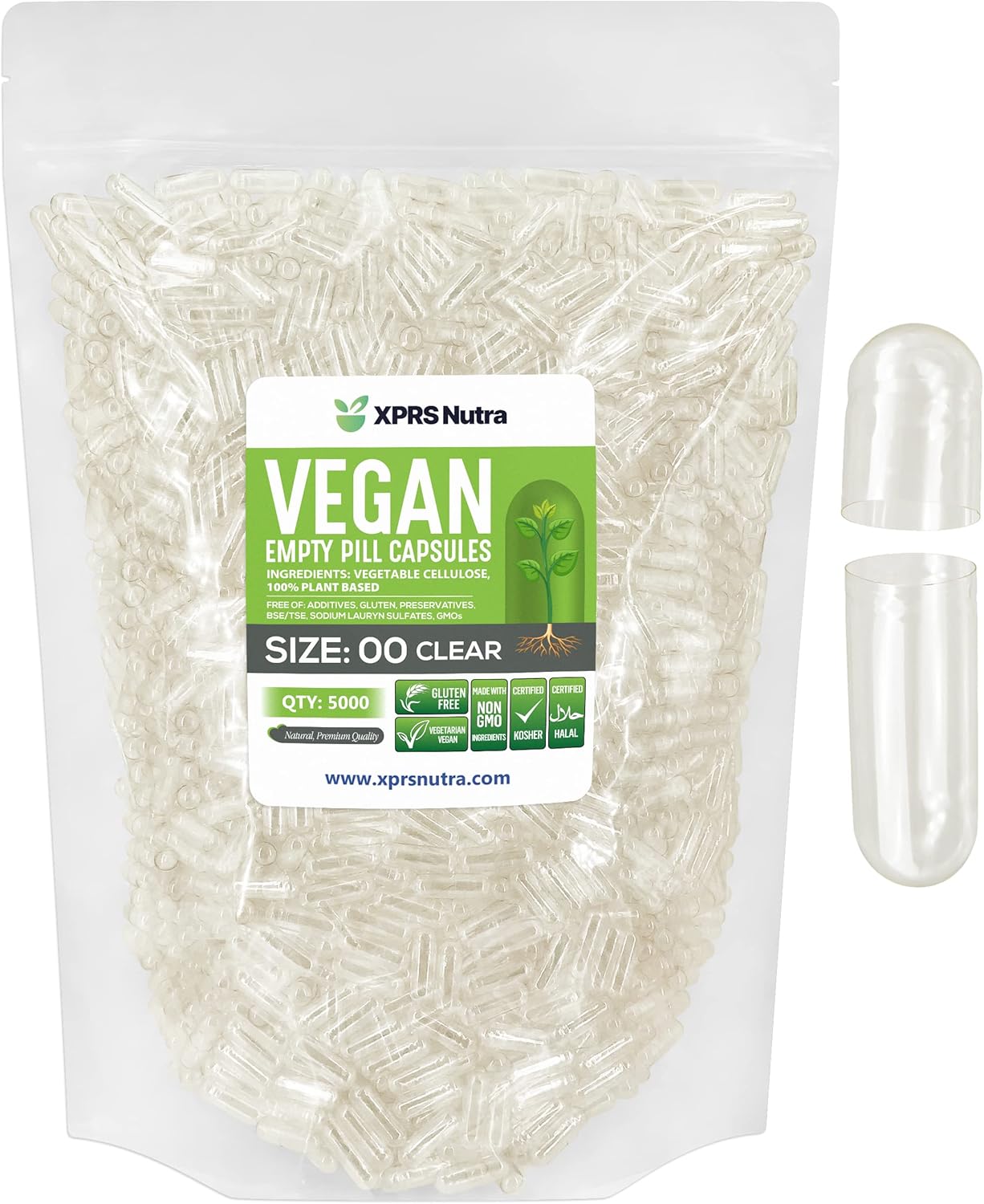 Cápsulas Vacías Tamaño 00 Veganas - 5000 Unidades Transparentes - XPRS Nutra