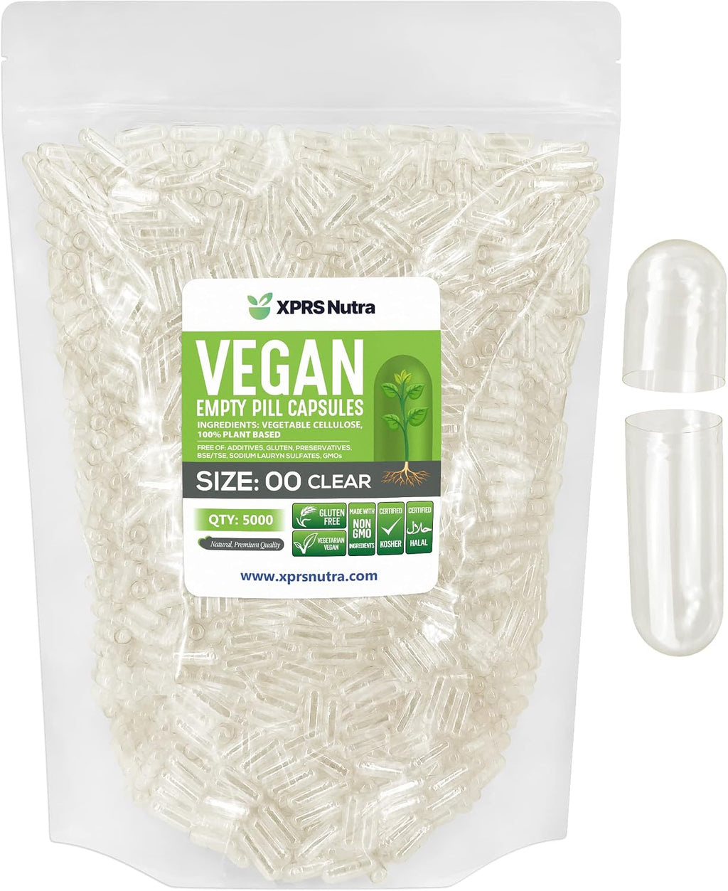 XPRS Nutra Cápsulas Vacías Tamaño 00 - 5000 uds, Veganas y Vegetarianas