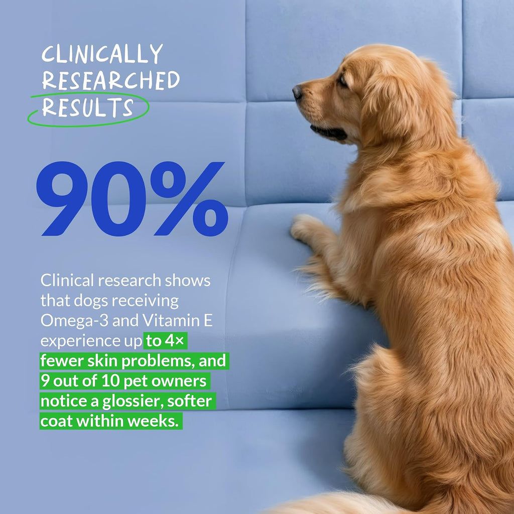 Omega 3 Fish Oil for Dogs - with Omega 3, 6, and 9, Vitamin E for Dog Shedding, Itchy, Dry Skin, Joint & Heart Support (Soft Chews)