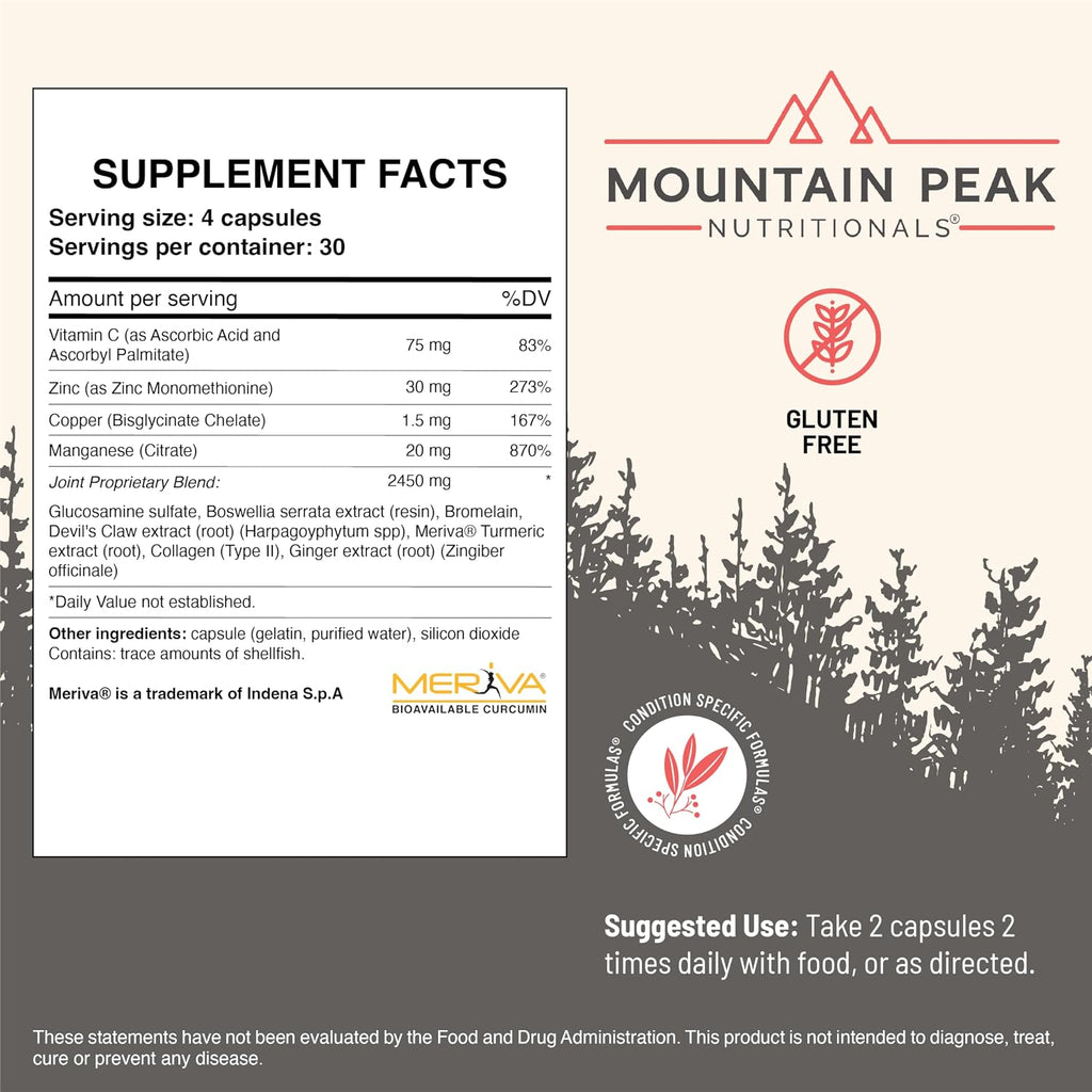 Mountain Peak Nutritionals Fórmula Articular - Glucosamina, Boswellia y Vitamina C - 120 Cápsulas