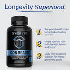 Zhou Iron Beard - Vitaminas para el Crecimiento de Barba con Biotina, Saw Palmetto y Vitaminas B - 60 Cápsulas Veganas