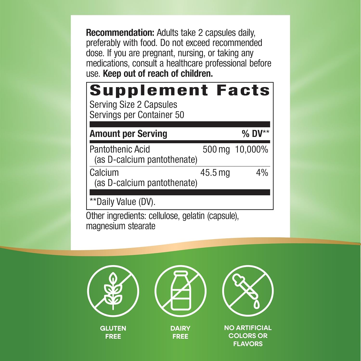 Nature's Way Ácido Pantoténico (Vitamina B5) 500mg, 100 Cápsulas
