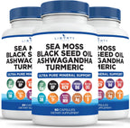 Liberty Lifestyle Sea Moss Black Seed Oil Ashwagandha Turmeric Bladderwrack Burdock - con Manuka, Honey Dandelion, ACV Black Pepper Gluten Free - 1-Pack