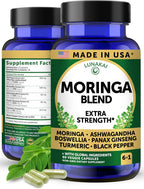 Lunakai Cápsulas de Moringa Pura – Extracto de Hoja de Moringa con Ashwagandha, Boswellia, Ginseng y Cúrcuma, 60 cápsulas