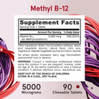 Jarrow Formulas Vitamina B12 5000 mcg - Metilcobalamina Activa, 90 Comprimidos Masticables Sabor Cereza