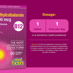 Natural Factors, Vitamina B12 Metilcobalamina 5000 mcg, Comprimidos Masticables, 60 unidades