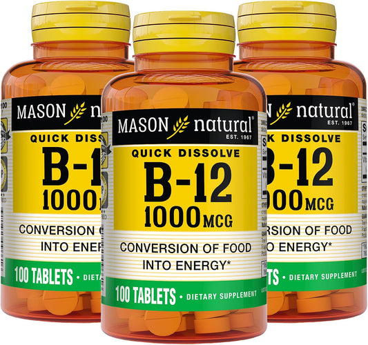 MASON NATURAL Vitamina B-12 1000 mcg Disolución Rápida 300 Días (3 Paquetes)