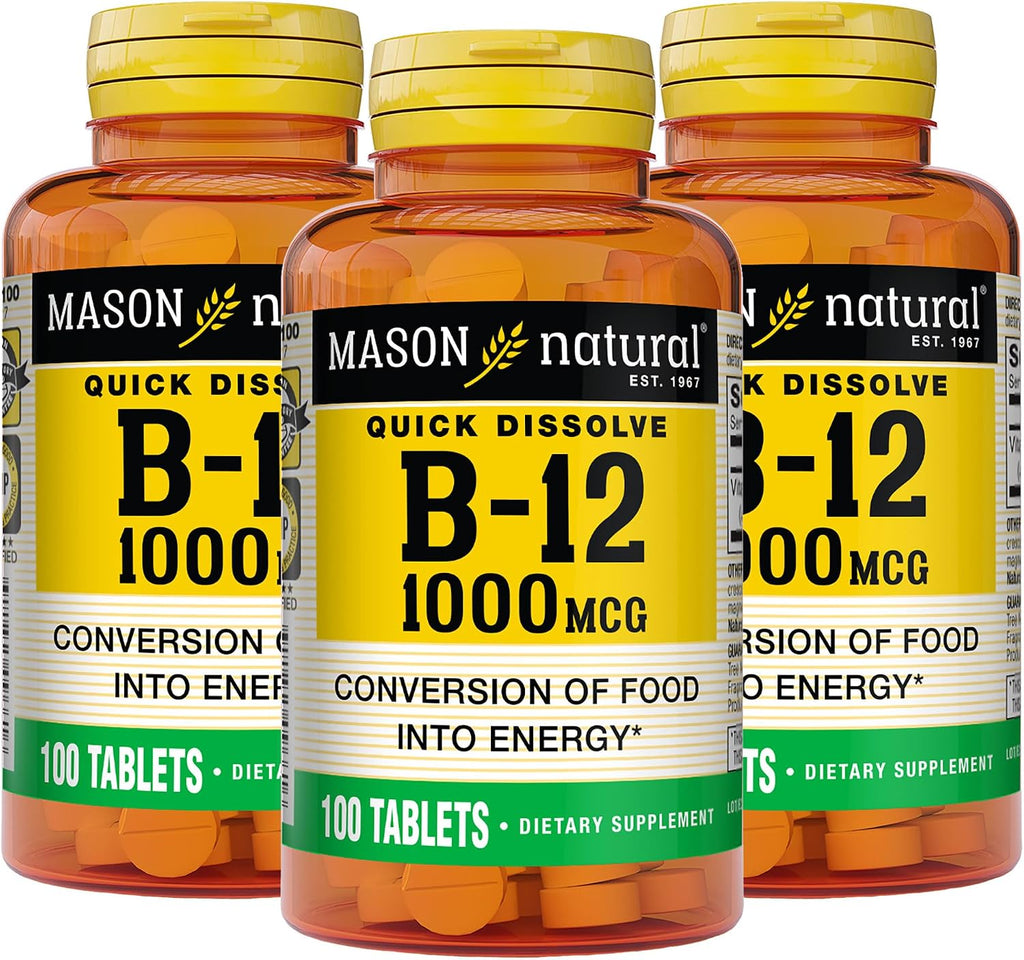 MASON NATURAL Vitamina B12 1000 mcg Comprimidos de Disolución Rápida, 200 Comprimidos