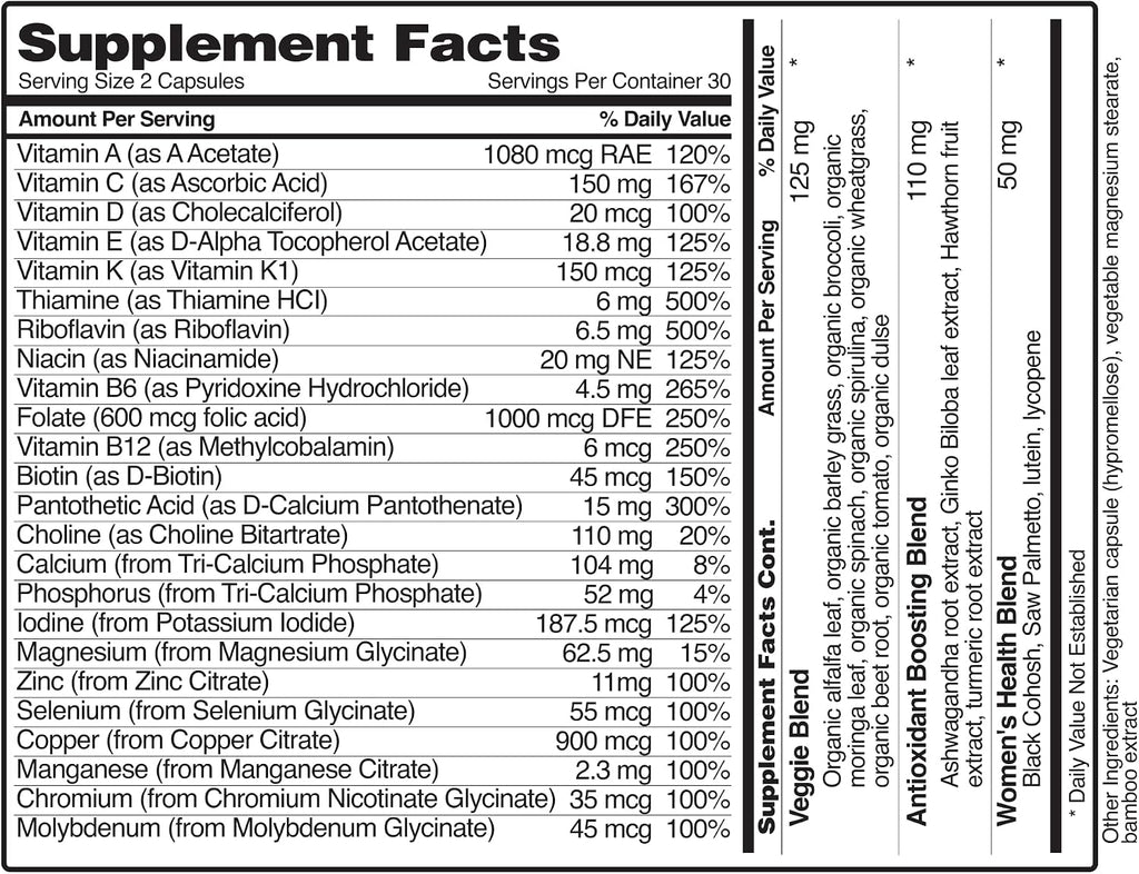 Snap Supplements Multivitamínico Diario para Mujeres, 60 Cápsulas