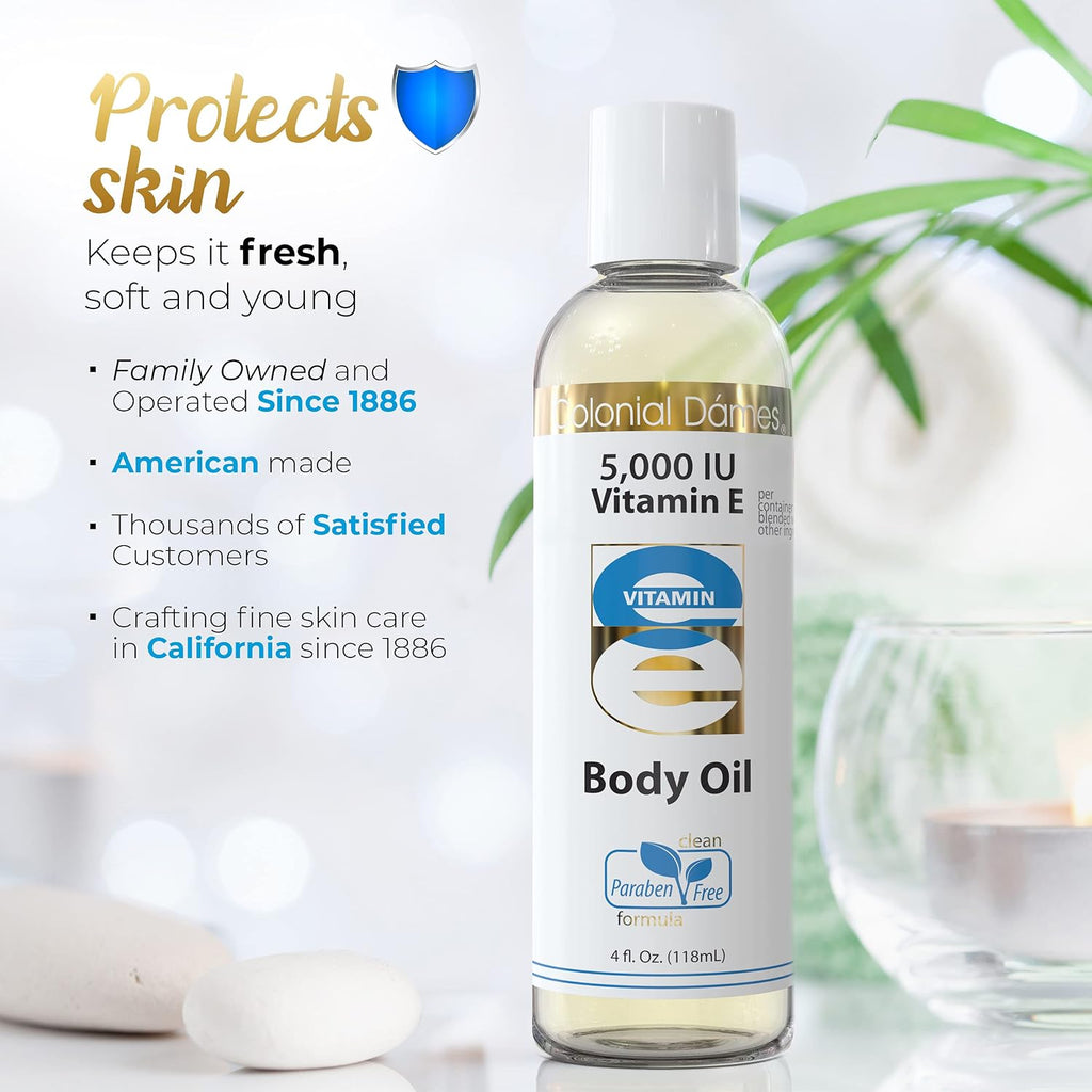 Colonial Dames Aceite Corporal de Vitamina E 5.000 UI - Aceite Terapéutico para Todo el Cuerpo