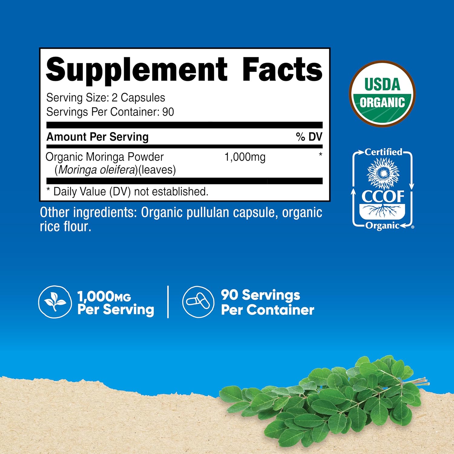Nutricost Cápsulas de Moringa 500mg, 180 Cápsulas (90 Porciones) - Cápsulas Vegetales, No GMO, Sin Gluten