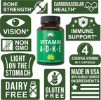 Peak Performance Vitaminas A, D3, E, K – 5.000 UI D3 – Cápsula Vegana – Apoyo para Huesos, Inmunidad y Visión