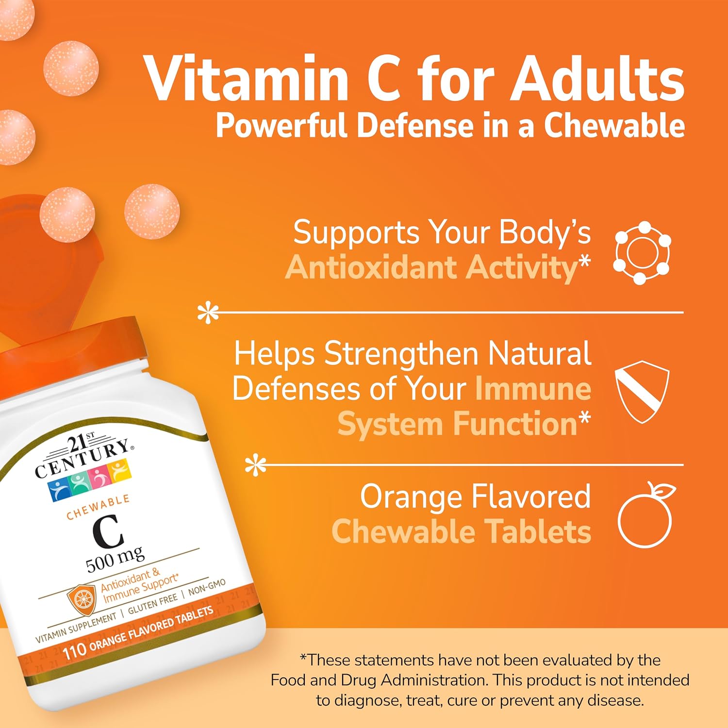 Vitamina C 500 mg Masticable Sabor Naranja - 110 Comprimidos