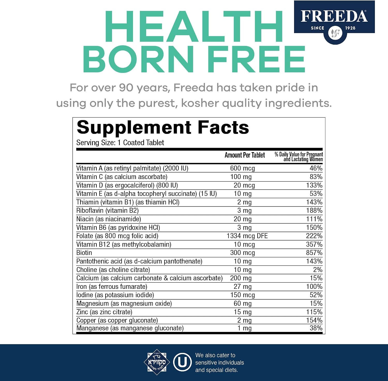 FREEDA Vitaminas Prenatales - 250 Comprimidos