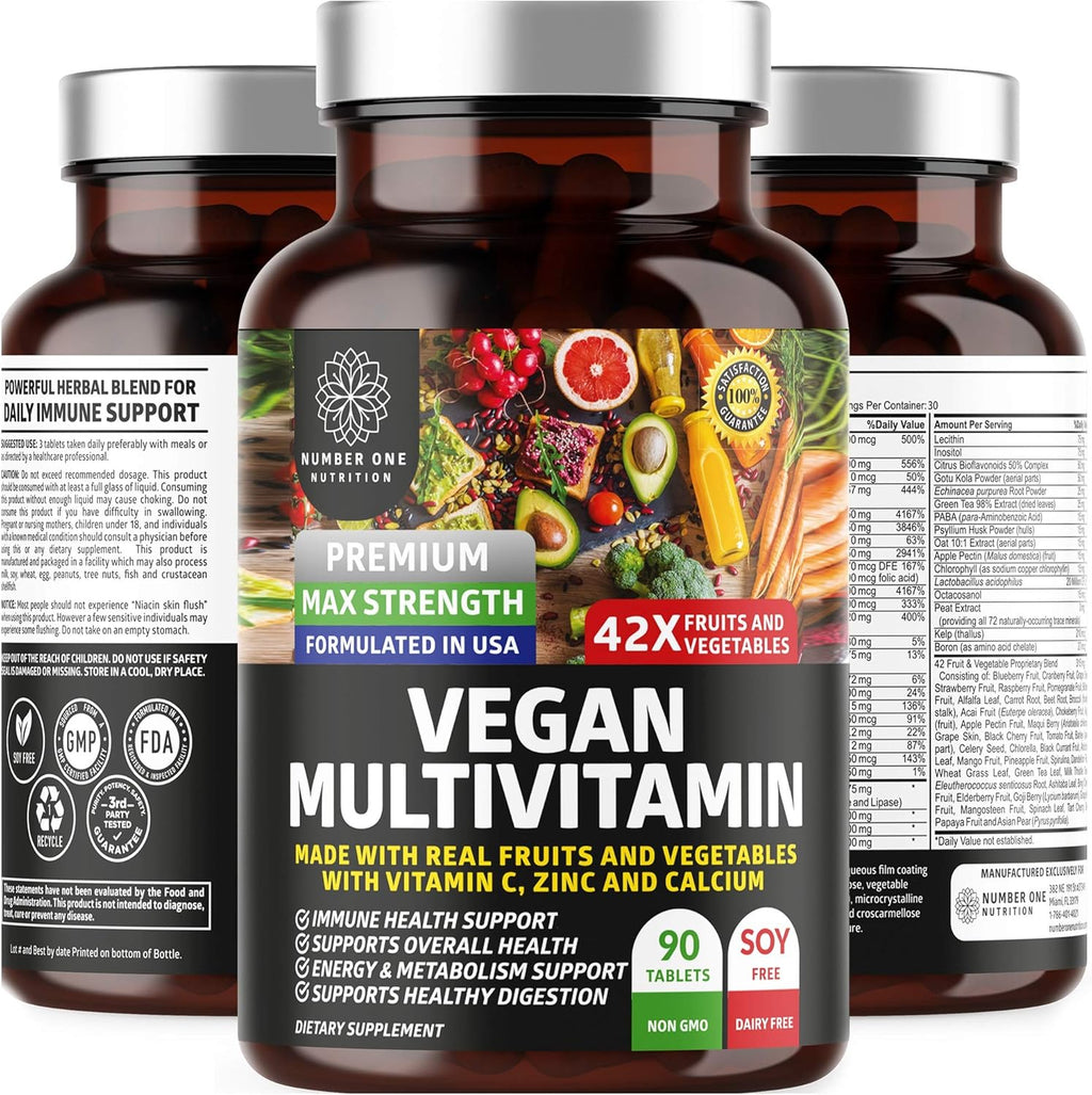 N1N Premium Multivitamínico Plant Based [42 Ingredientes] Multivitaminas para Hombres y Mujeres con Verduras, Frutas, Probióticos, Alfalfa, Equinácea, Espirulina y Enzimas, 90 Comprimidos