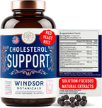 WINDSOR BOTANICALS Suplemento de Colesterol con Bergamota, Niacina, Levadura de Arroz Rojo, Berberina y Aronia - 90 Cápsulas Veganas