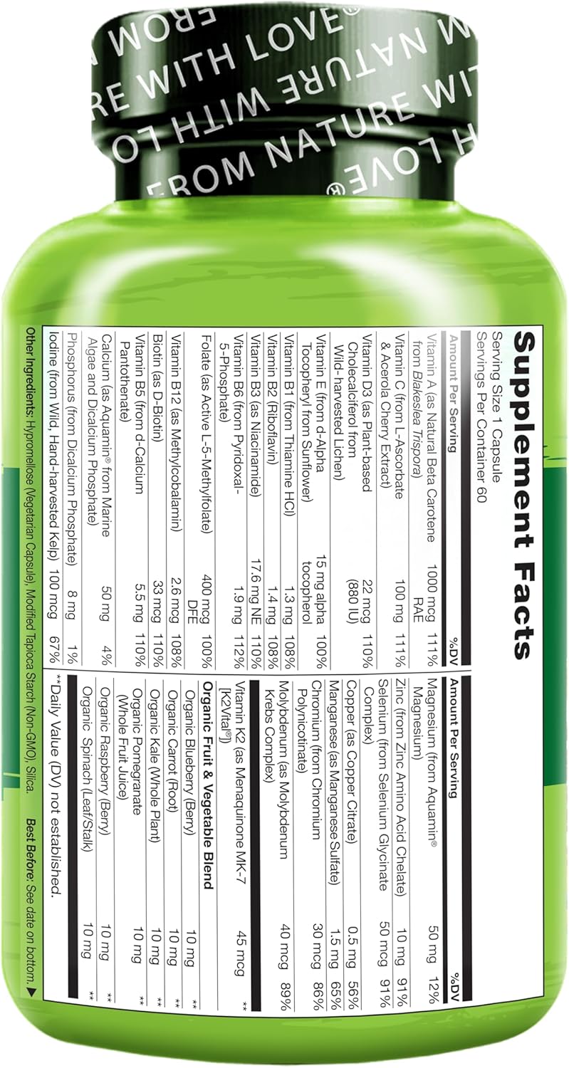 NATURELO Multivitamínico para Hombres - Complejo de Vitaminas y Minerales con Alimentos Ecológicos, 60 Cápsulas Vegetales