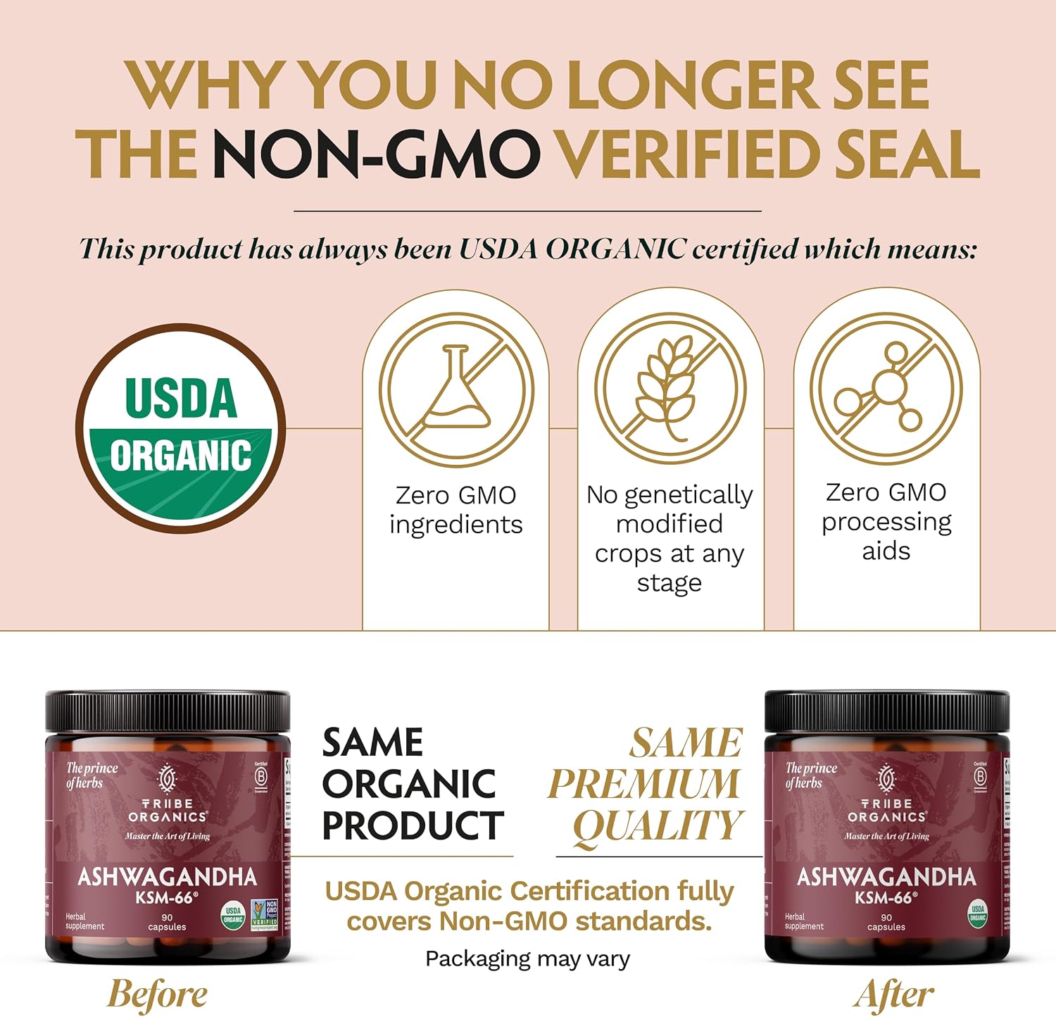 TRIBE ORGANICS Ashwagandha KSM 66 - 90 Cápsulas