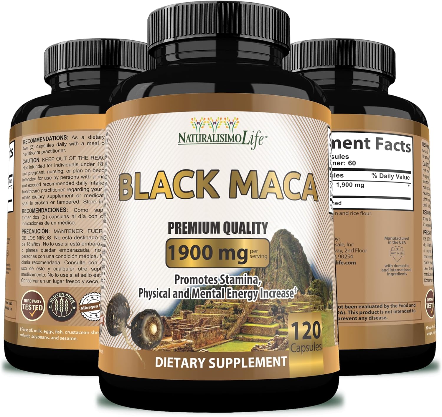 Maca Negra Orgánica 1.900 mg por Ración - Energía Natural Peruana - 120 Cápsulas