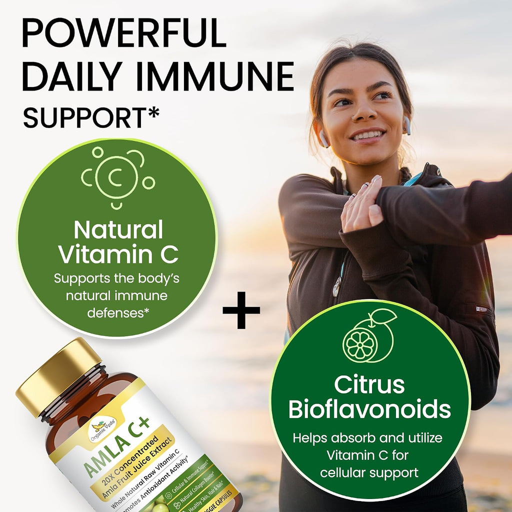 Organic Veda Amla + Cápsulas - Extracto Concentrado de Amla 20X con Vitamina C Natural