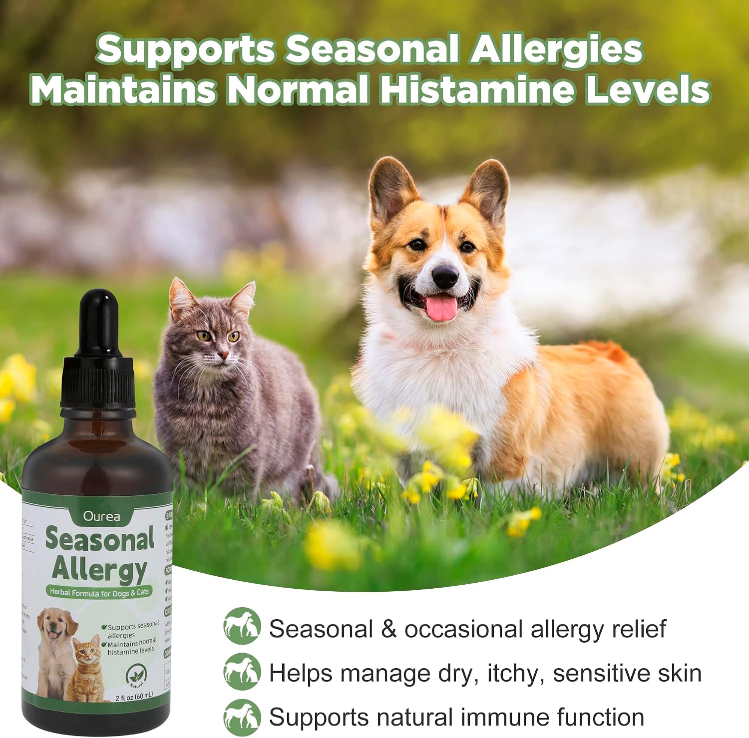 Alivio para Alergias Estacionales en Perros y Gatos - Fórmula Herbal Natural - Líquido de Rápida Absorción