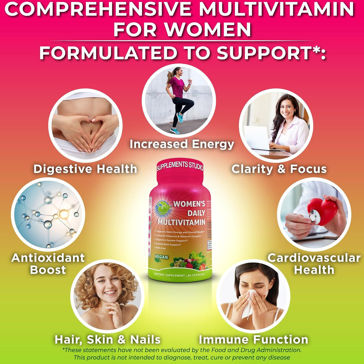 Women's Daily Multivitamin with Iron - Vegan Methylated Multivitamin for Women with Biotin, Organic Superfoods, Probiotics, B-Complex - Energy, Gut & Optimal Health Support – Easy to Swallow Capsules - görsel 5