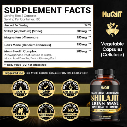Magnesio con Lion's Mane, Shilajit, Ashwagandha, Raíz de Maca y Complejo de Salud Masculina - 210 Cápsulas – Image 2