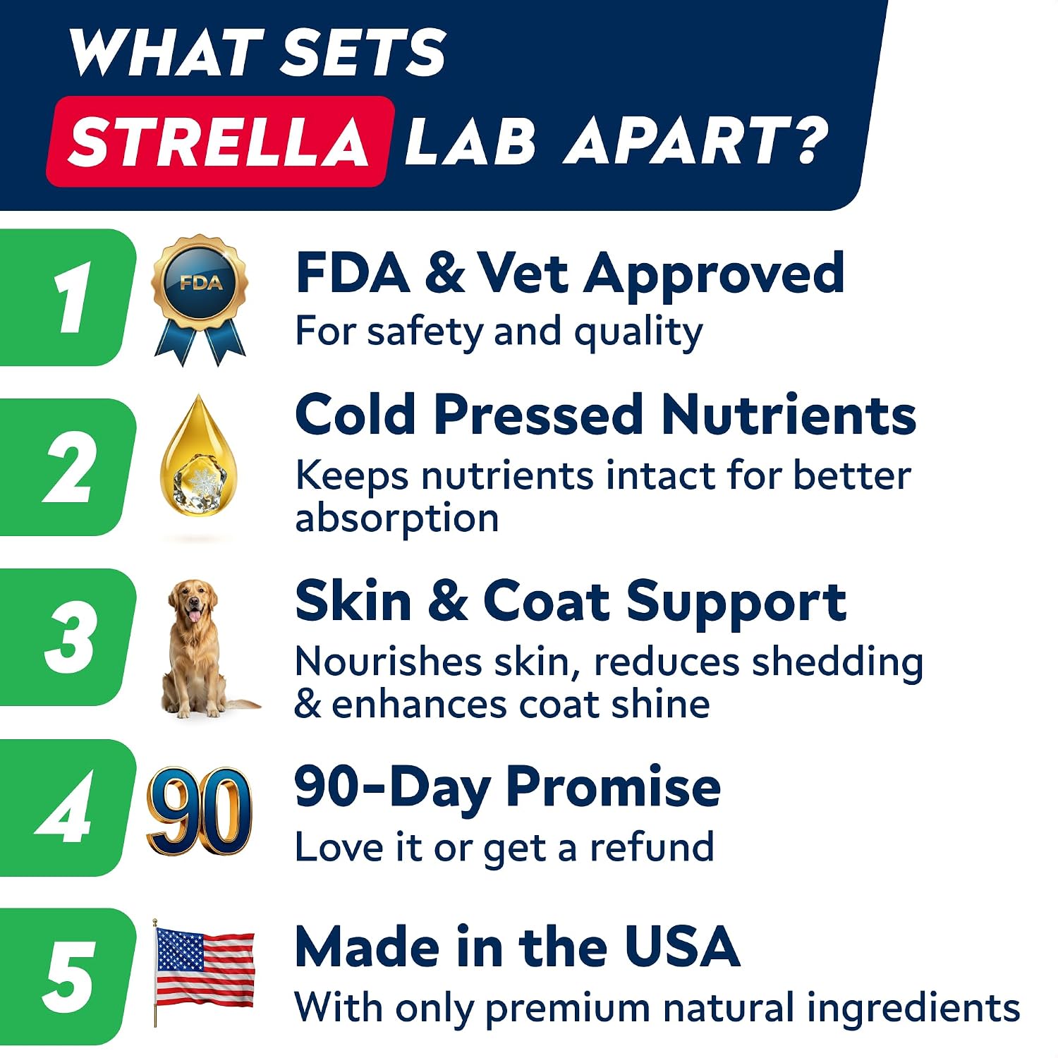 StrellaLab Golosinas de Aceite de Salmón para Perros (180 golosinas) - Omega 3 para alivio de alergias y picazón, salud de piel y pelaje, articulaciones