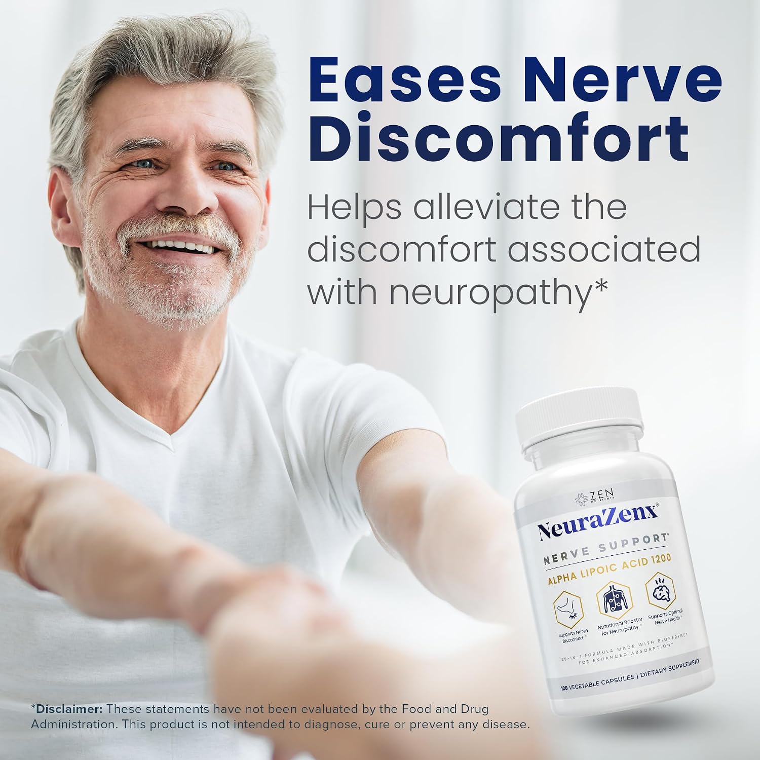 Zen Nutrients NeuraZenX - Suplemento de Apoyo Nervioso con Ácido Alfa Lipoico, Benfotiamina, L-Carnitina y Cúrcuma