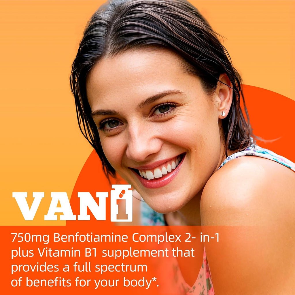 VANI Benfotiamina 750 mg con B1, Vitamina B1 Liposoluble e Hidrosoluble – 120 Cápsulas